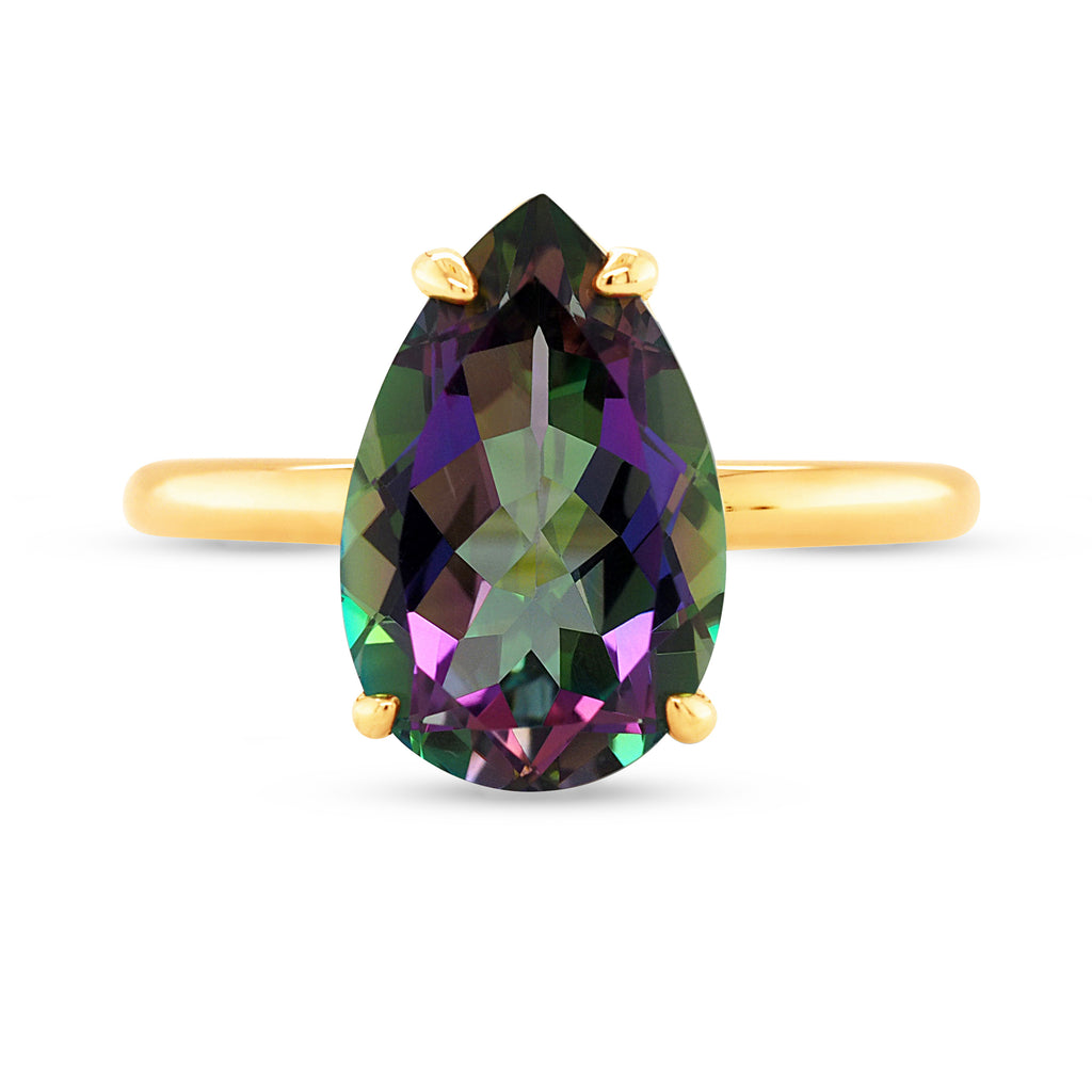 9ct Yellow Gold Pear Shaped Mystic Fire Topaz Ring