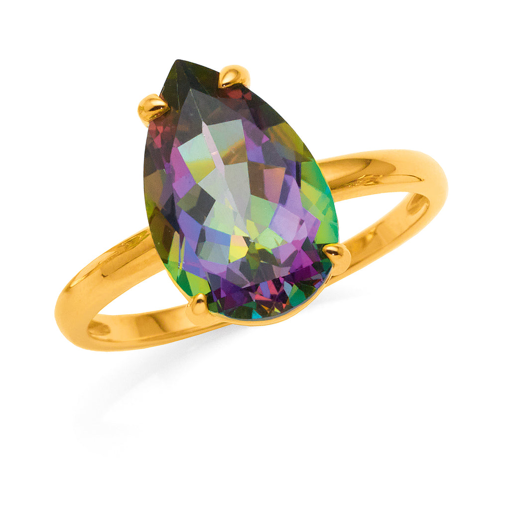 9ct Yellow Gold Pear Shaped Mystic Fire Topaz Ring