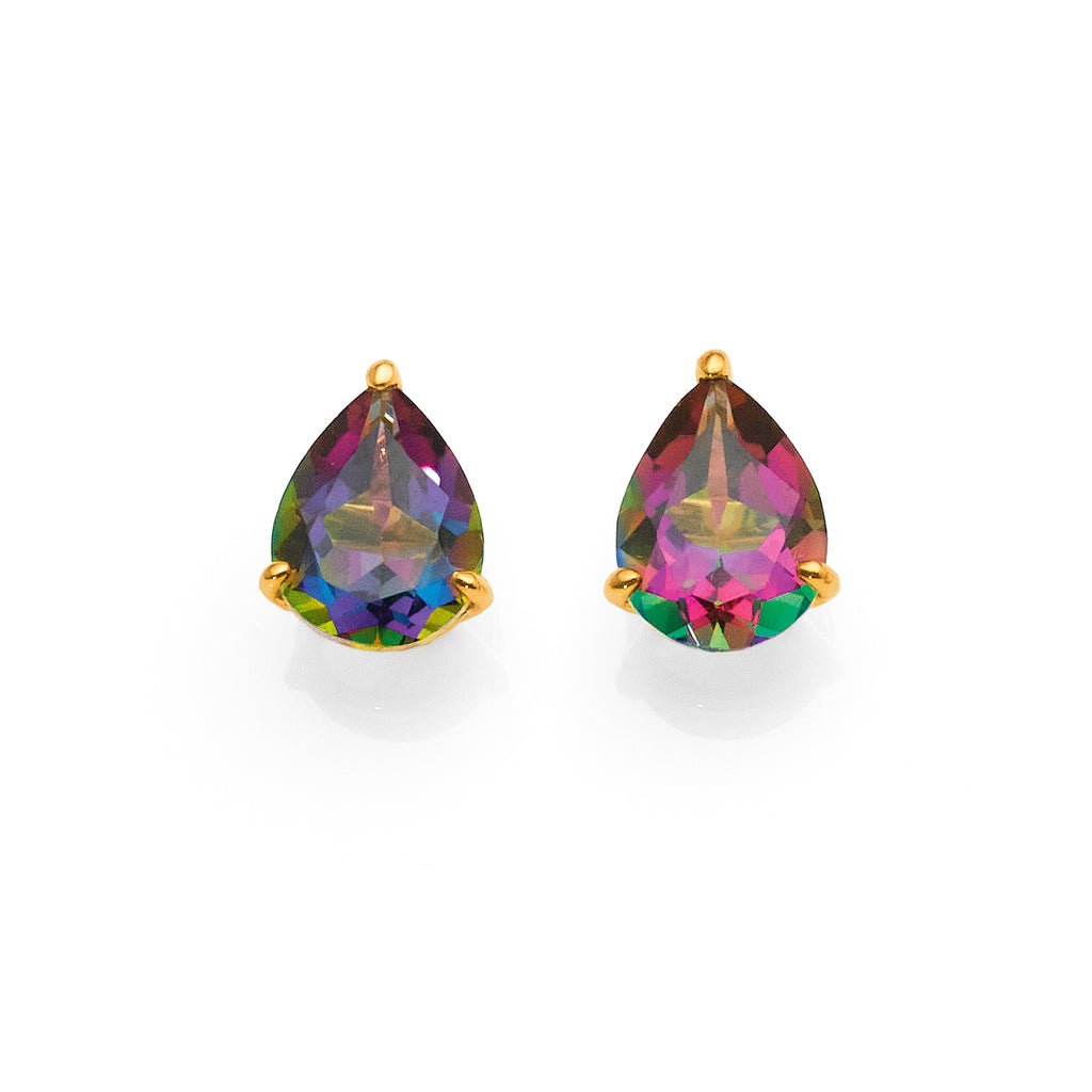 9ct Yellow Gold Pear Shaped Mystic Fire Topaz Stud Earrings