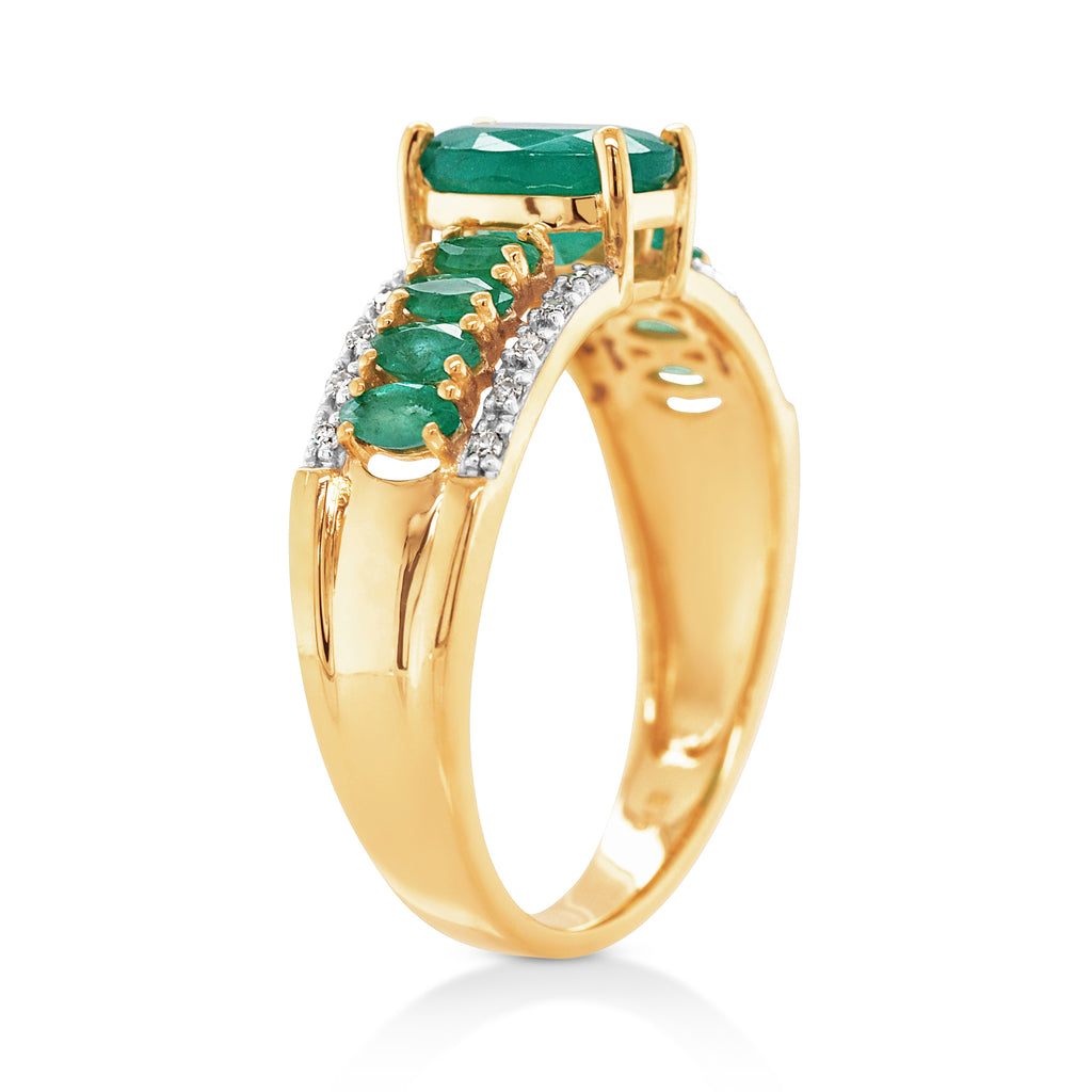 9ct Yellow Gold Oval & Marquise Emerald & Diamond Ring TDW 0