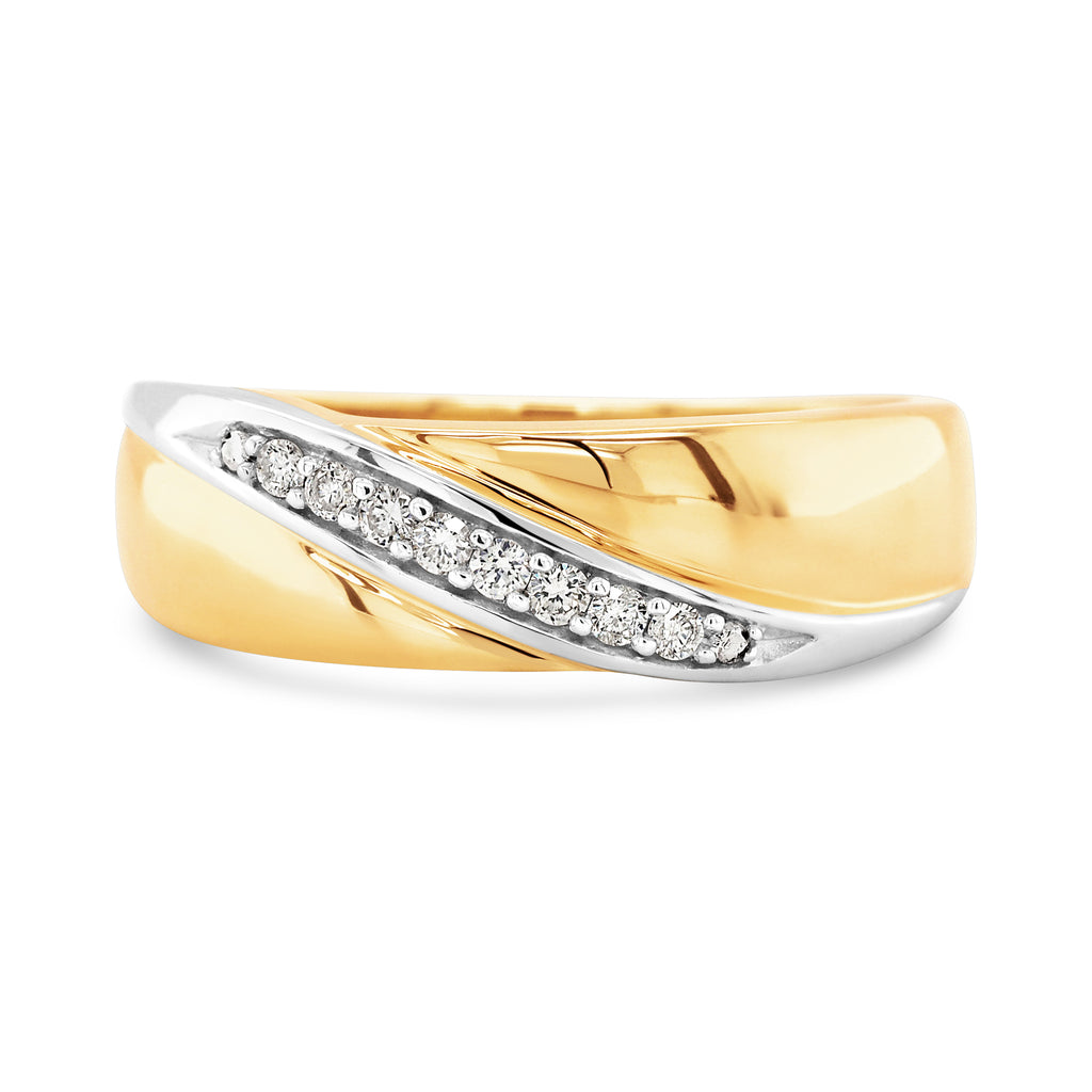 9ct Yellow Gold Diagonal Grain Set Diamond Tapered Ring TDW