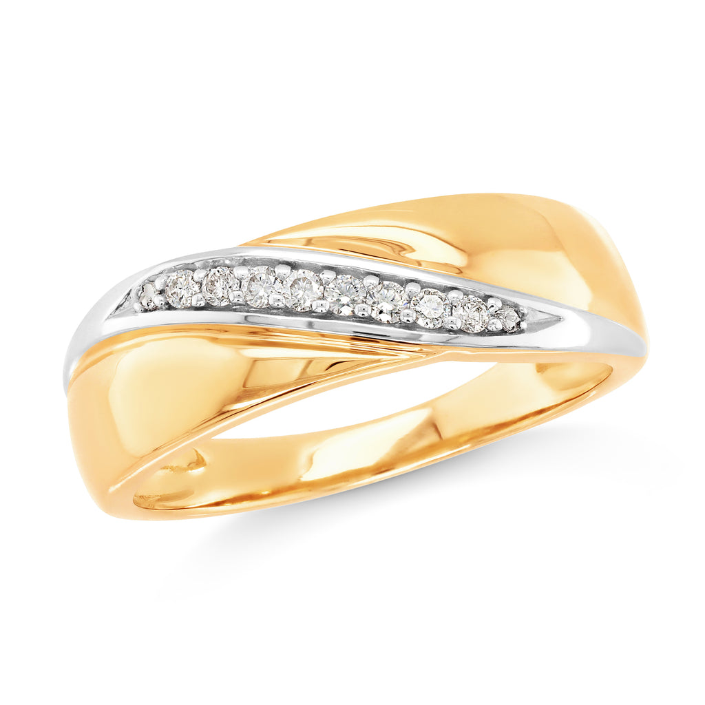 9ct Yellow Gold Diagonal Grain Set Diamond Tapered Ring TDW