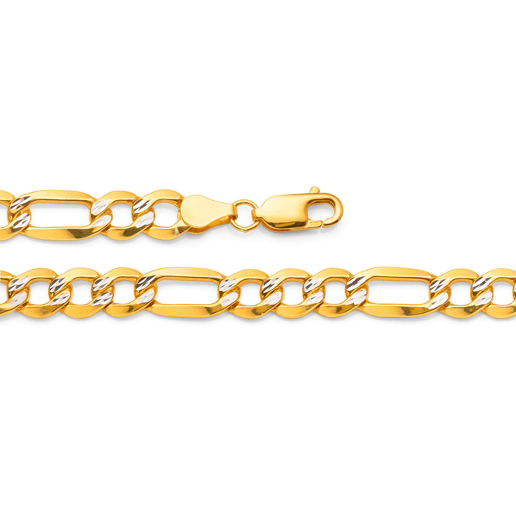 9ct Yellow Gold Bonded Reversible 3+1 Figaro 22cm Bracelet