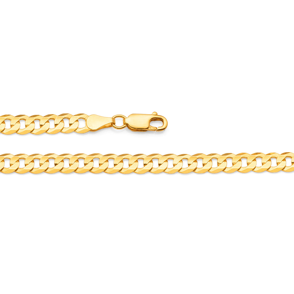 9ct Yellow Gold Diamond Cut Solid Curb 21cm Bracelet