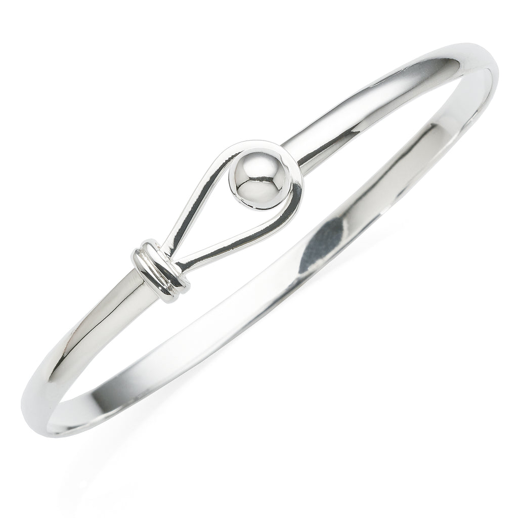 Sterling Silver 62mm Oval Bangle With Open Ball Clasp