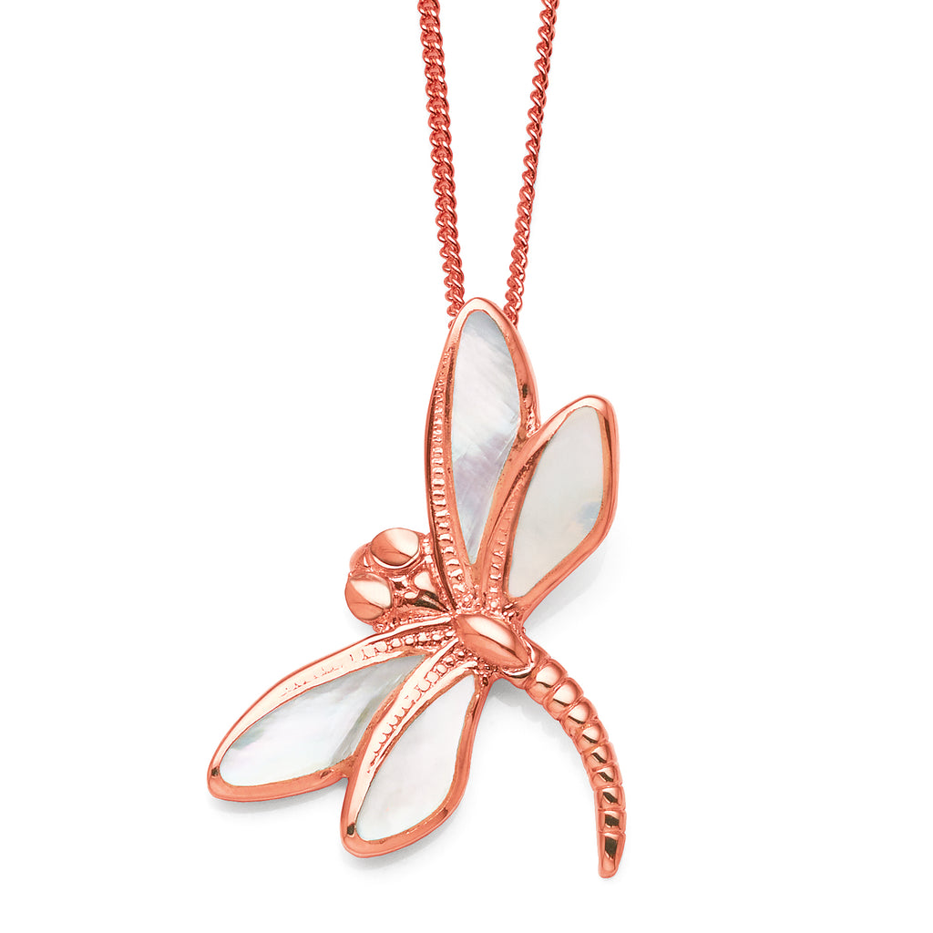 Rose-Tone Sterling Silver Mother Of Pearl Dragonfly Pendant