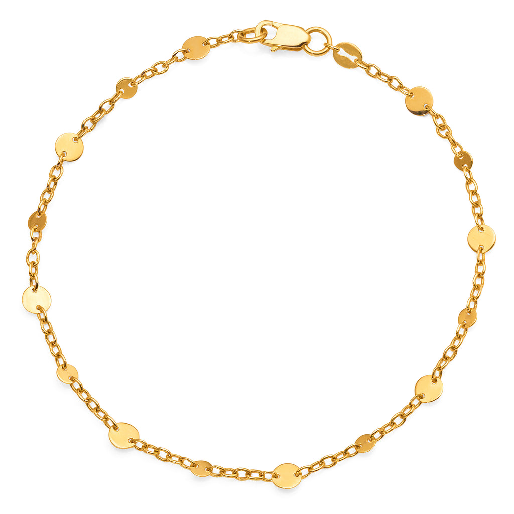 9ct Yellow Gold Cable Chain & Flat Round Disc Bracelet