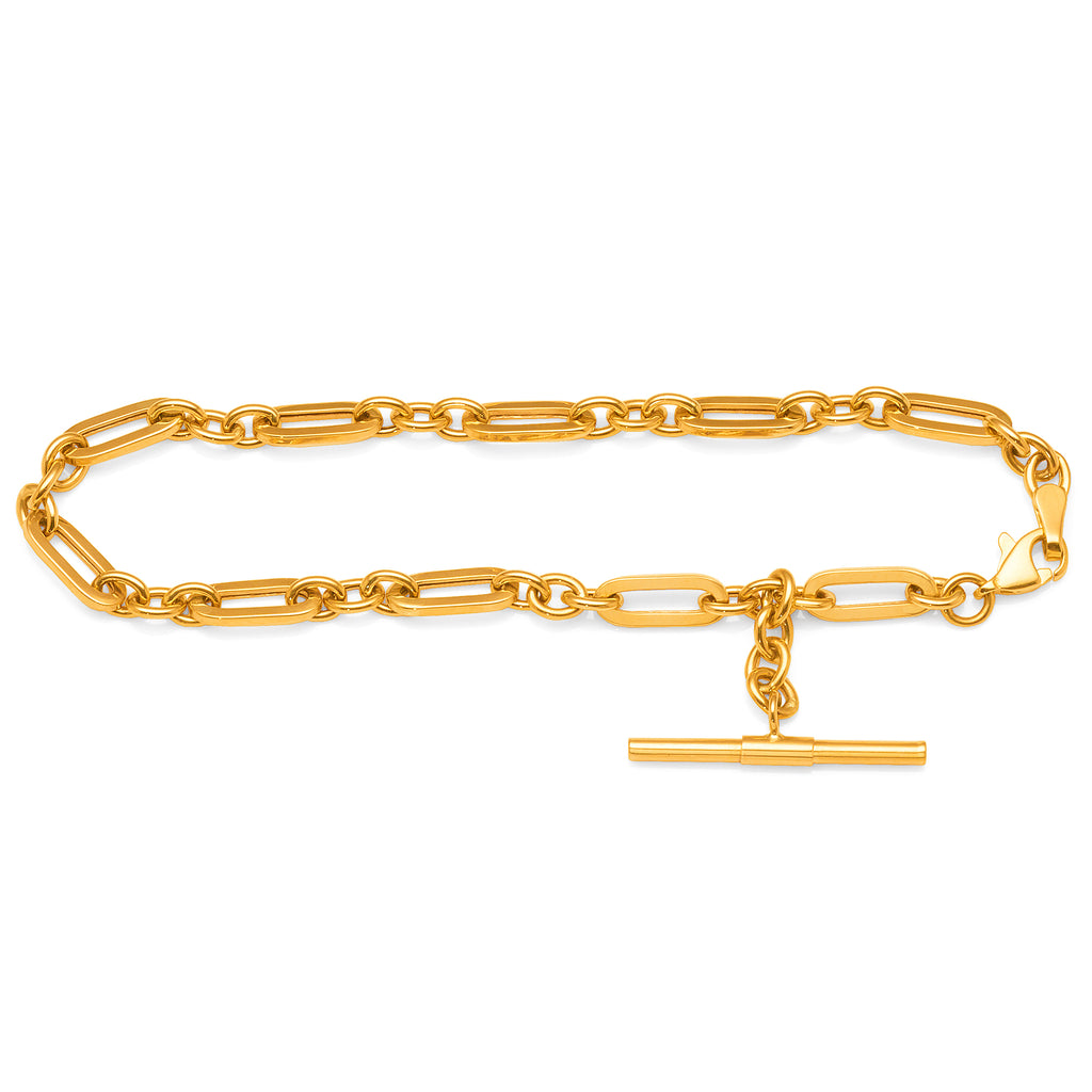 9ct Gold 19cm Paperclip-Link Fob Bar Bracelet