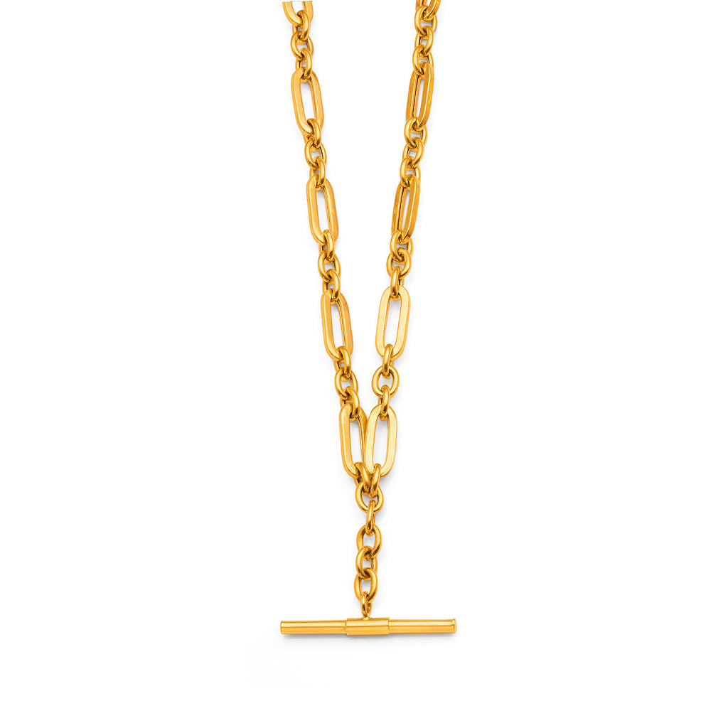 9ct Yellow Gold 3+1 Paperclip Link Fob Chain Necklace