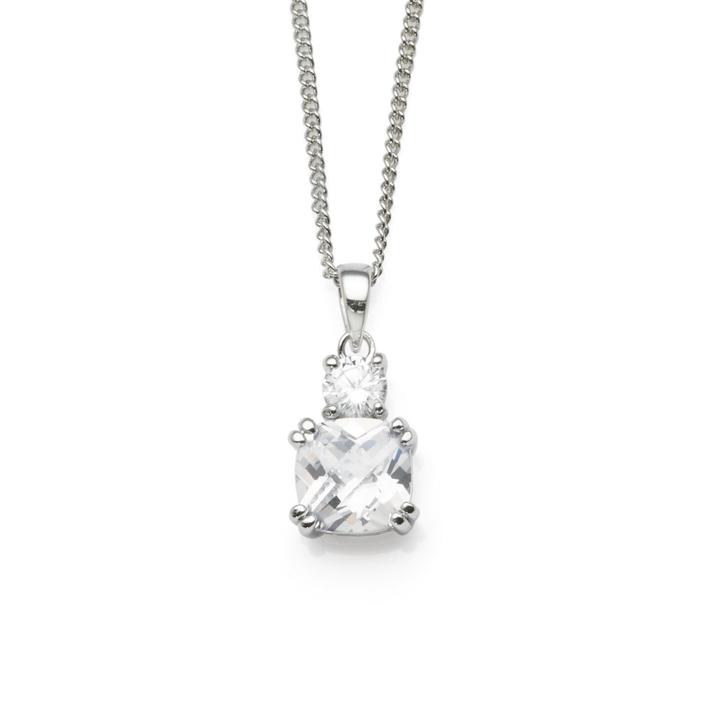 Sterling Silver Cushion Cut & Round Cubic Zirconia Pendant