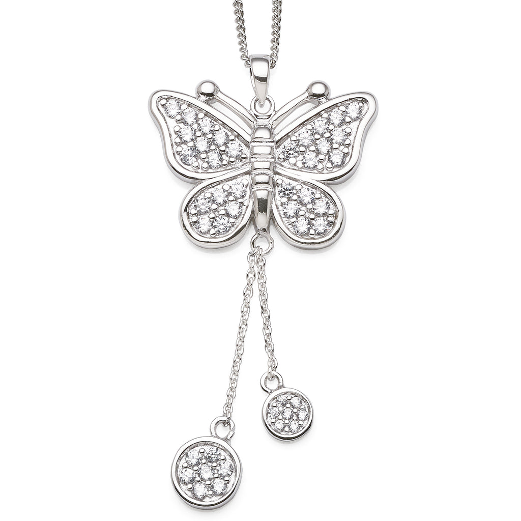 Sterling Silver 25x18mm Cubic Zirconia Encrusted Butterfly W