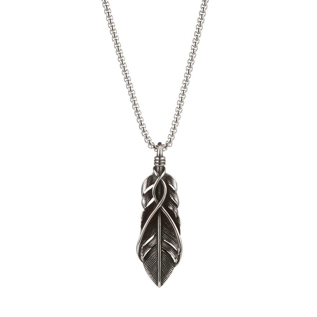 Cudworth Stainless Steel Feather Pendant on 60cm Belcher Cha