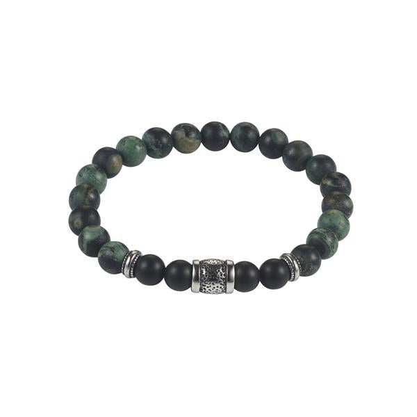 Cudworth Green Malachite & Black Agate Bead Stretch Bracelet