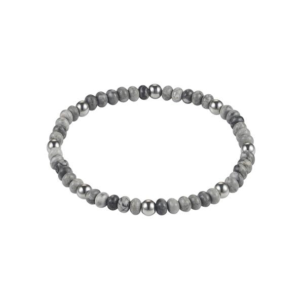 Cudworth Grey Jasper Bead Stainless Steel Stretch Bracelet