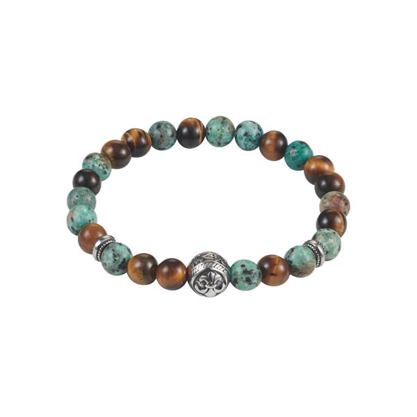 Cudworth Tigers Eye & Turquoise Stainless Steel Stretch Bead