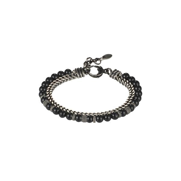 Cudworth Stainless Steel Curb Chain & Black Agate Bead Brace