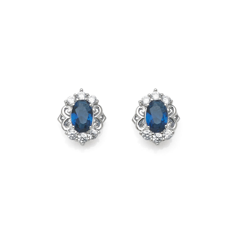 Sterling Silver Oval Blue Cubic Zirconia Stud Earrings