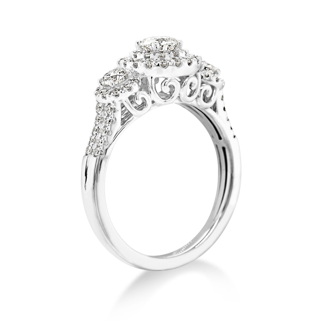 9ct White Gold Trilogy Diamond Halo Ring TDW 1CT