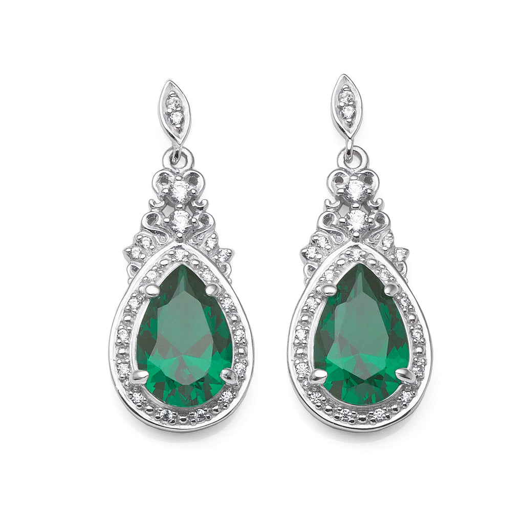 Sterling Silver Emerald Coloured Nano Crystal & Cubic Zircon