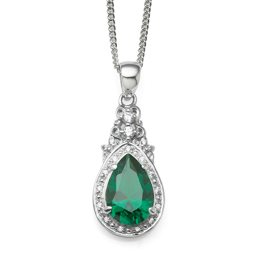 Sterling Silver Emerald Coloured Nano Crystal & Cubic Zircon