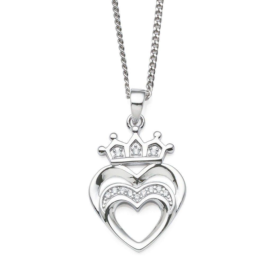 Sterling SIlver Heart & Crown Cubic Zirconia Pendant