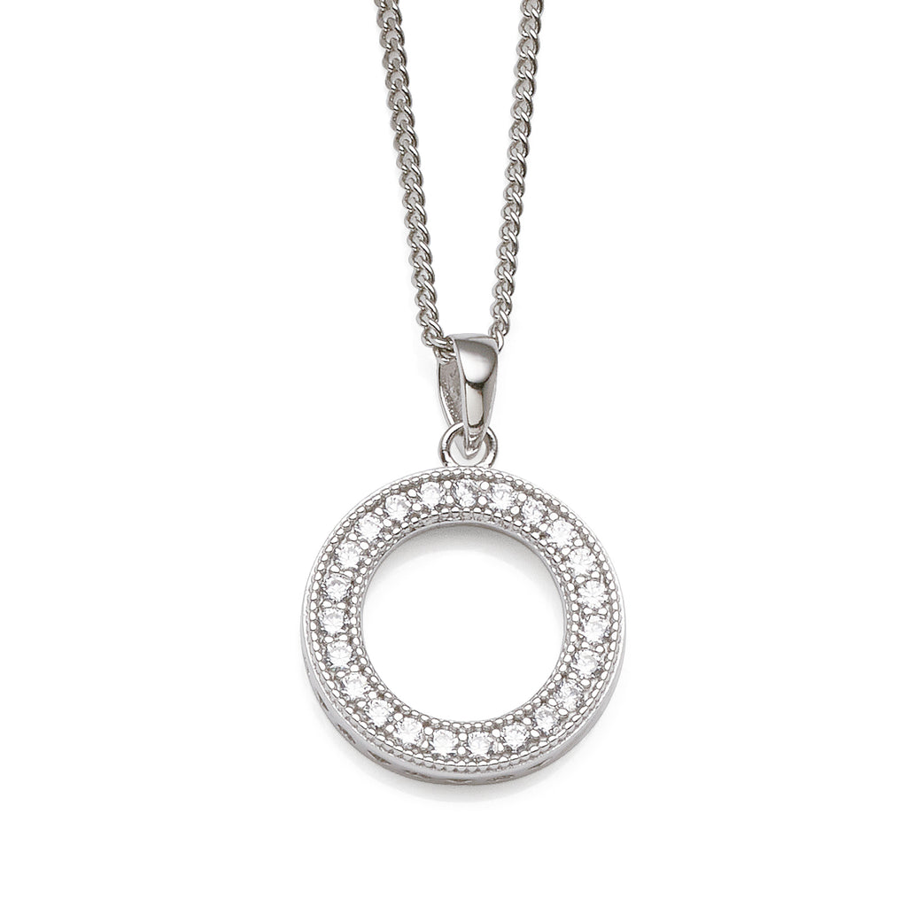 Sterling Silver Cubic Zirconia 15mm Open Circle Pendant