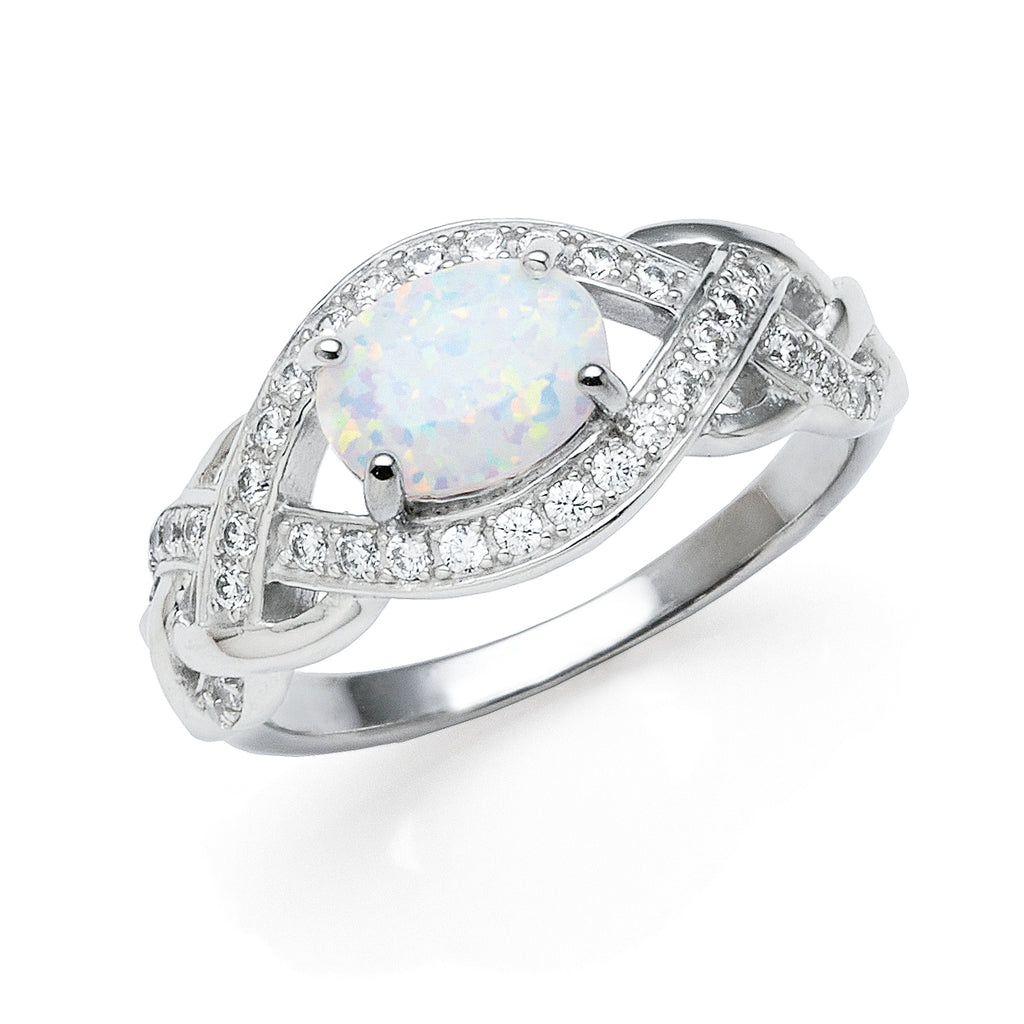 Sterling Silver Oval White Opal Look Cubic Zirconia Ring