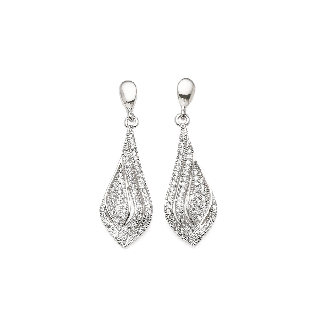 Sterling Silver Cubic Zirconia Encrusted Teardrop Stud Earri