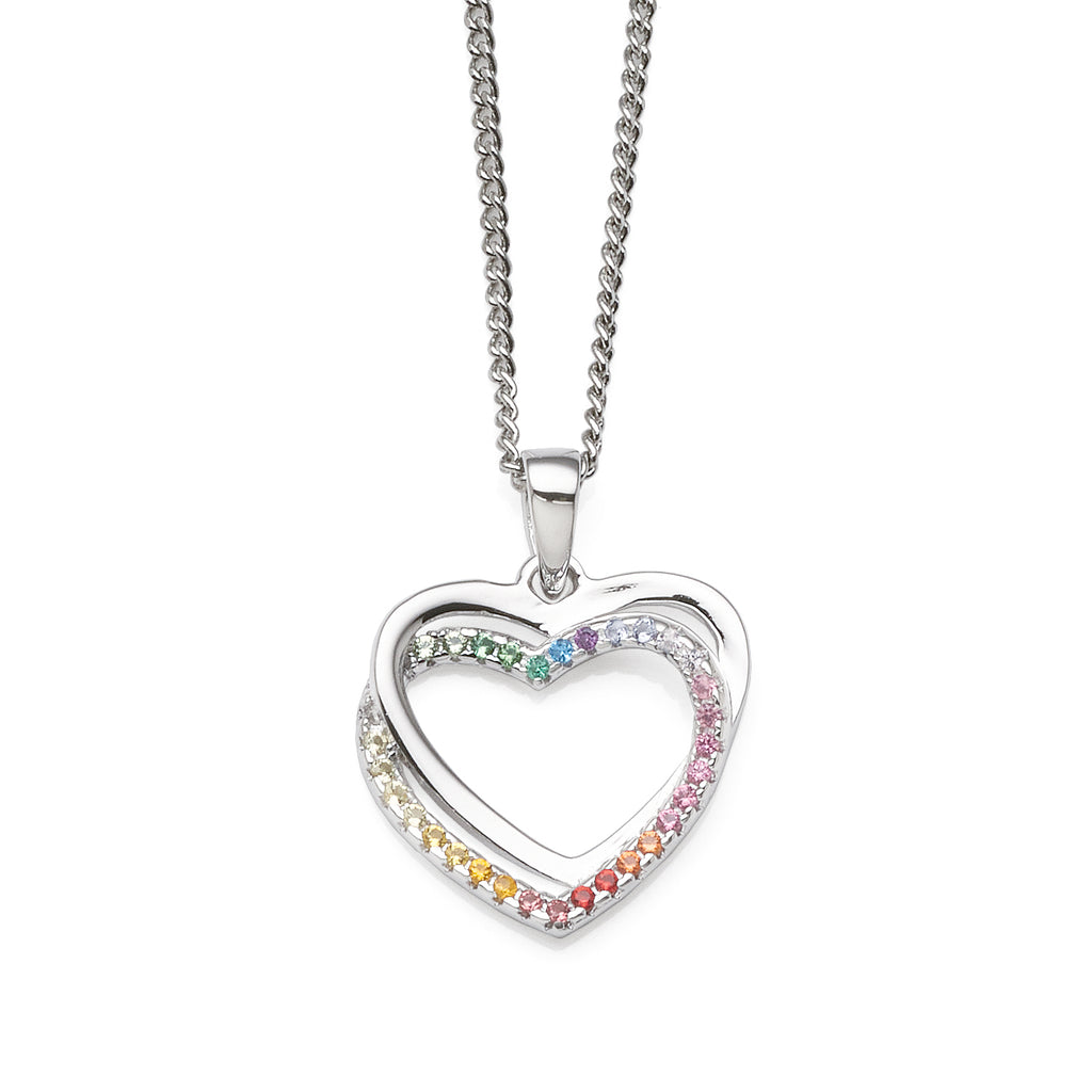 Sterling Silver Multi Colour Open Heart Interlocking Pendant