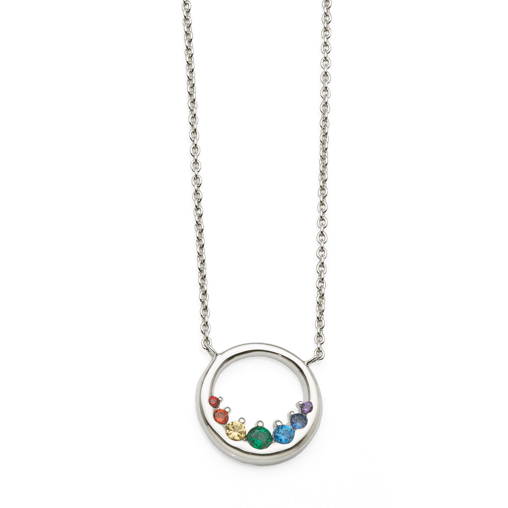 Sterling Silver Rainbow Crystal Open Circle Pendant