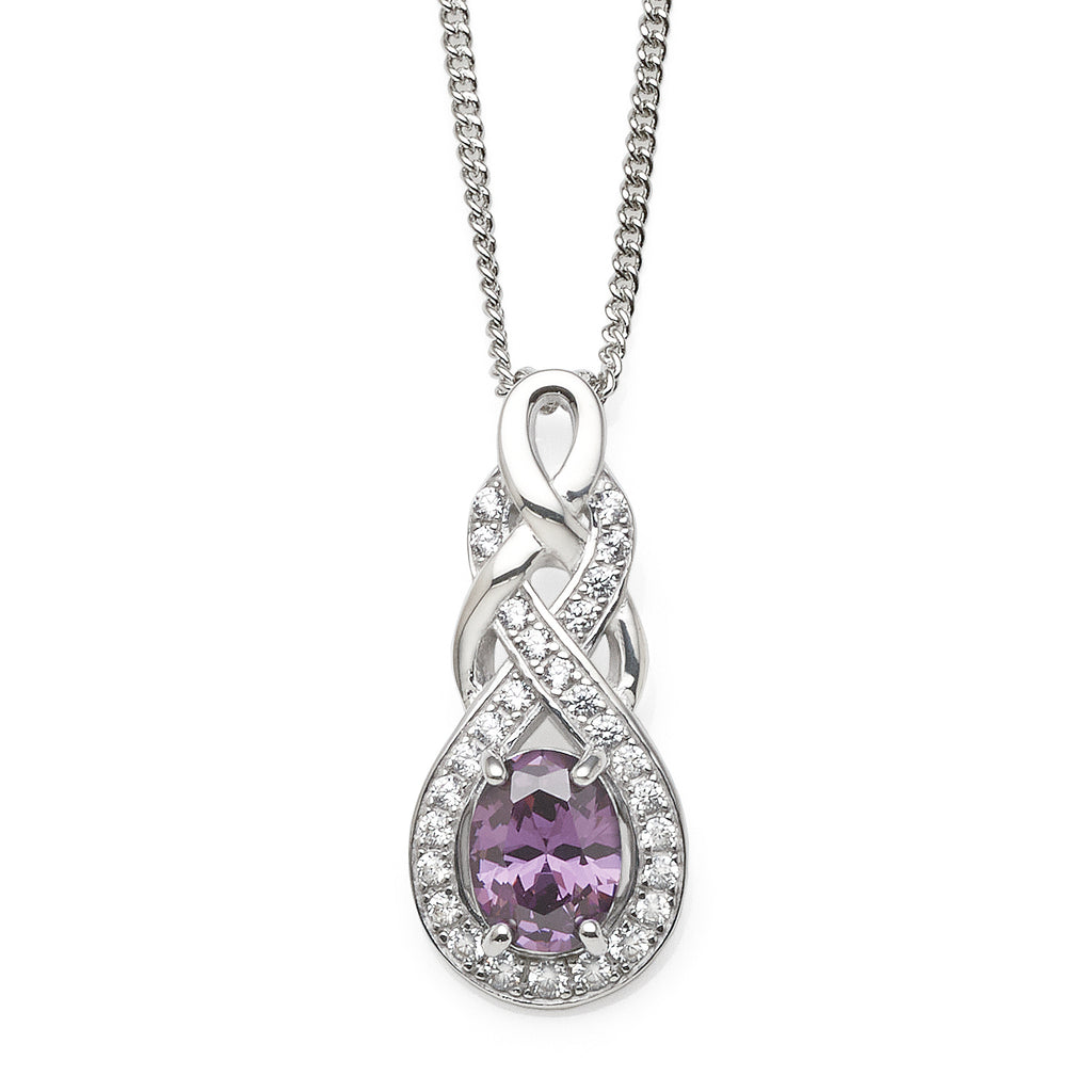 Sterling Silver Purple & White Cubic Zirconia Drop Pendant