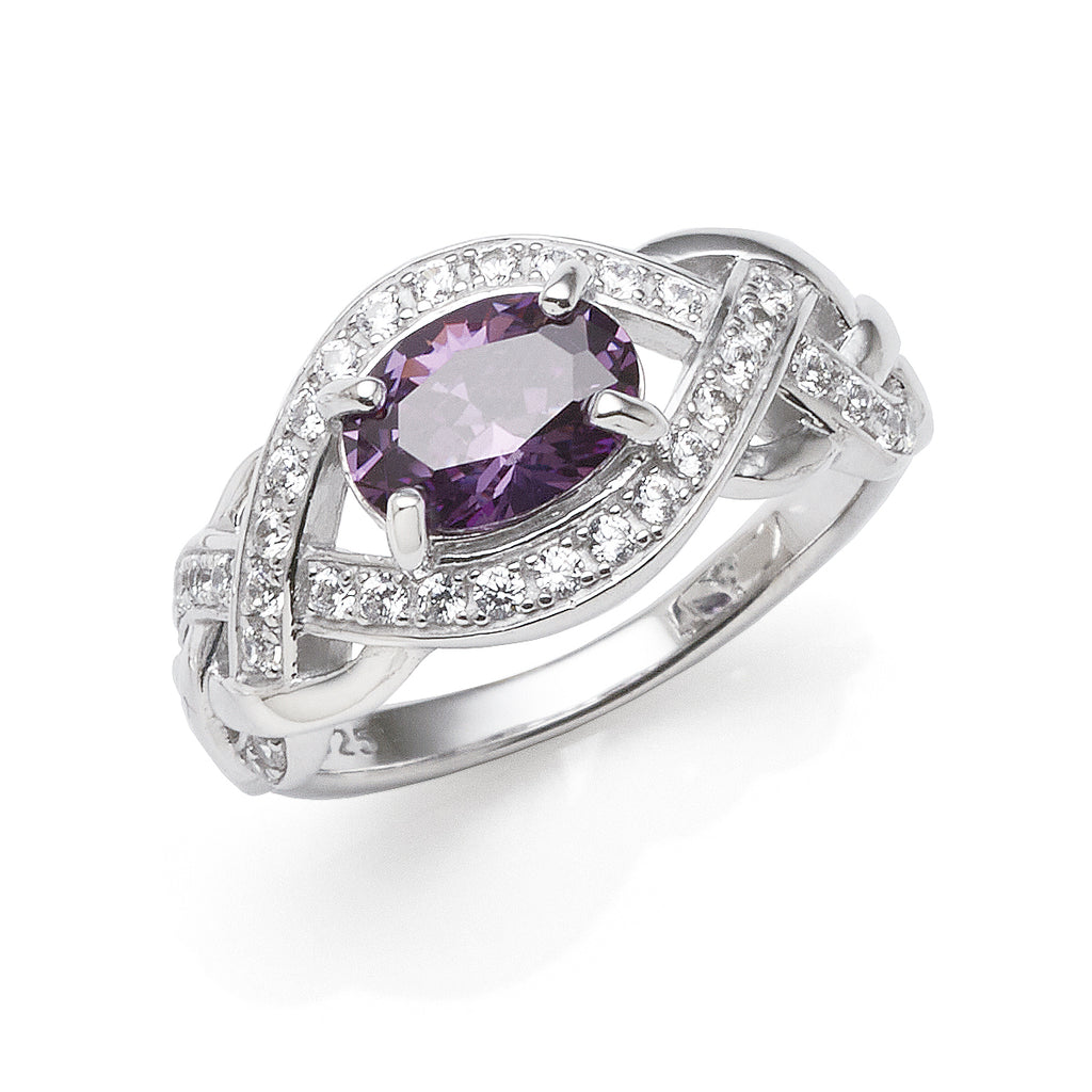 Sterling Silver 8x6mm Purple & White Cubic Zirconia Ring