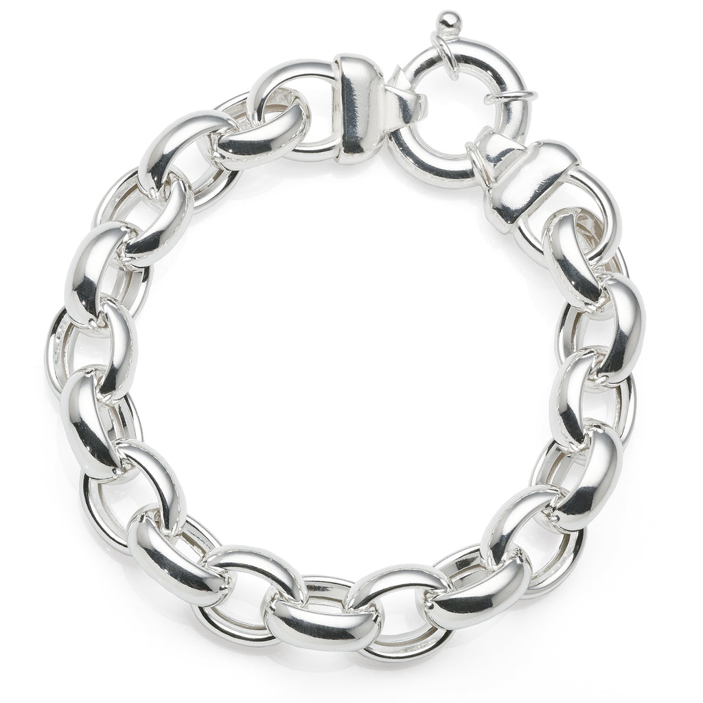 Sterling Silver Oval Belcher Deluxe Bolt Ring Bracelet