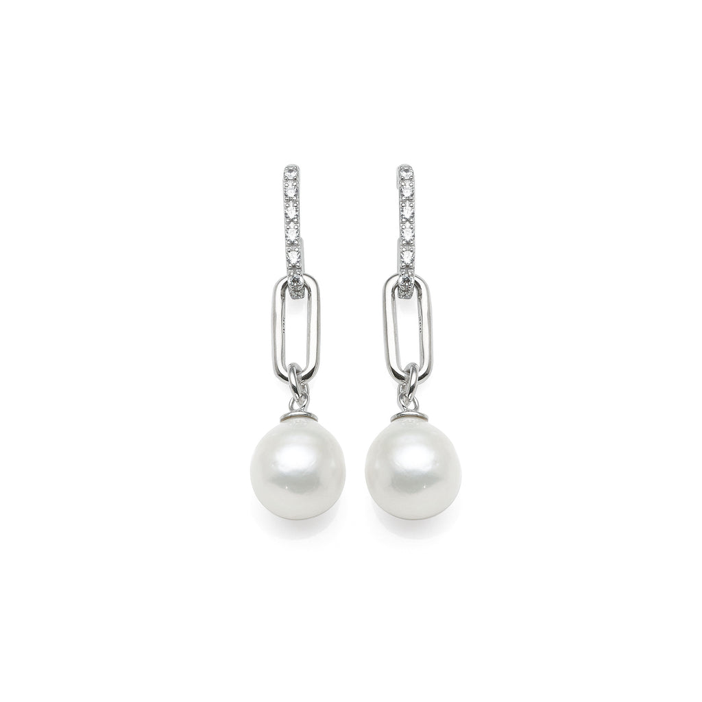 Sterling Silver Cubic Zirconia Baroque Pearl Paperclip Link