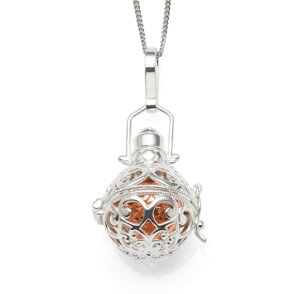 Sterling Silver Filigree Cage & Rose Tone Ball Pendant