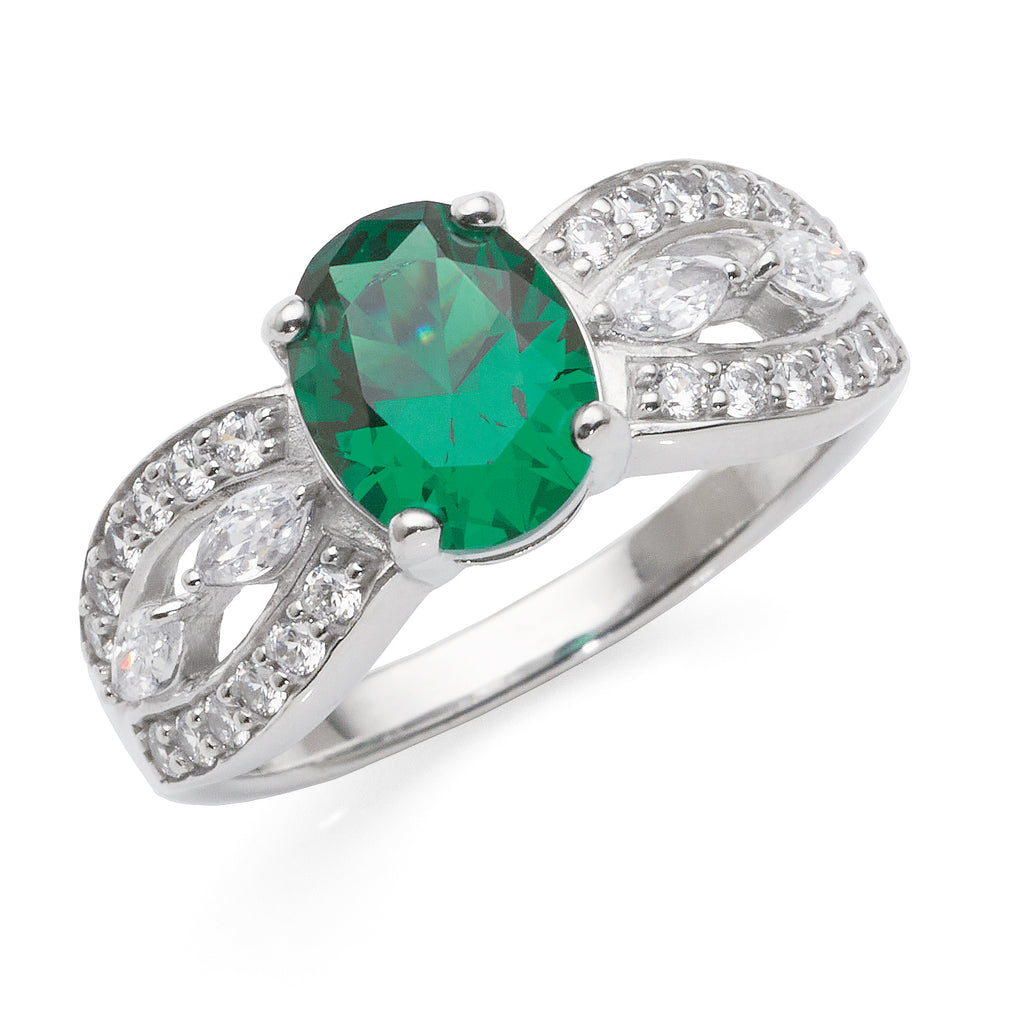 Sterling Silver Emerald Coloured Nano Crystal & Cubic Zircon