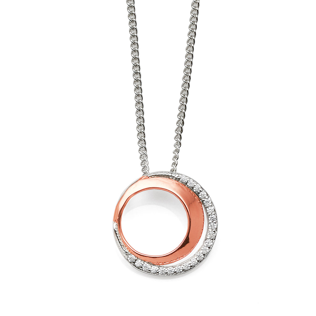 Sterling Silver & Rose-Tone Cubic Zirconia 14mm Circle Penda