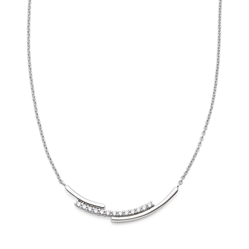Sterling Silver Cubic Zirconia Curved Bar Cable Chain Neckle