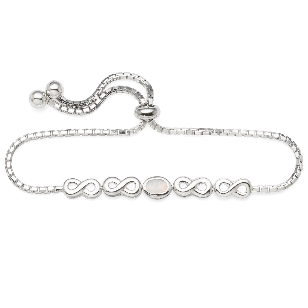 Sterling Silver Created Opal Adjustable Box-Link Infinity Br