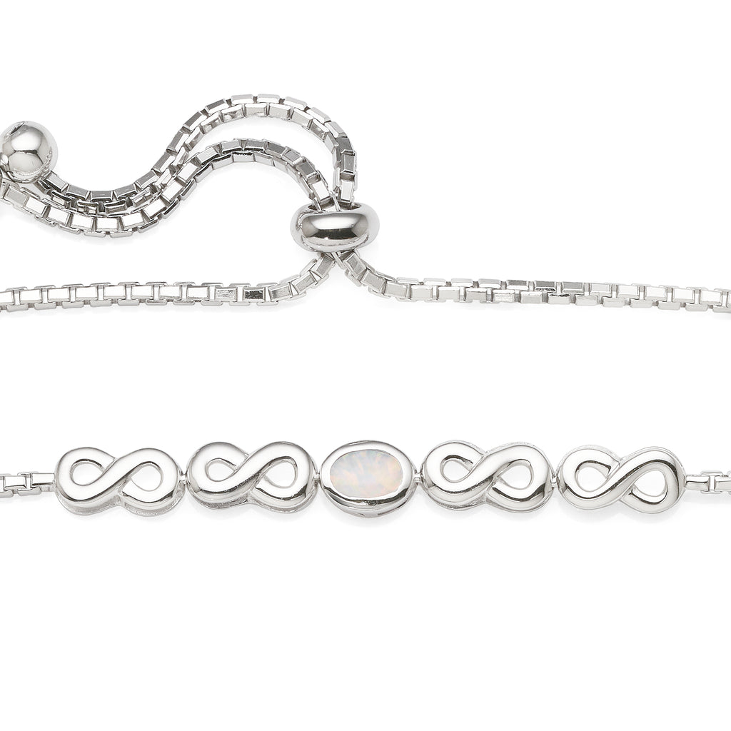 Sterling Silver Created Opal Adjustable Box-Link Infinity Br