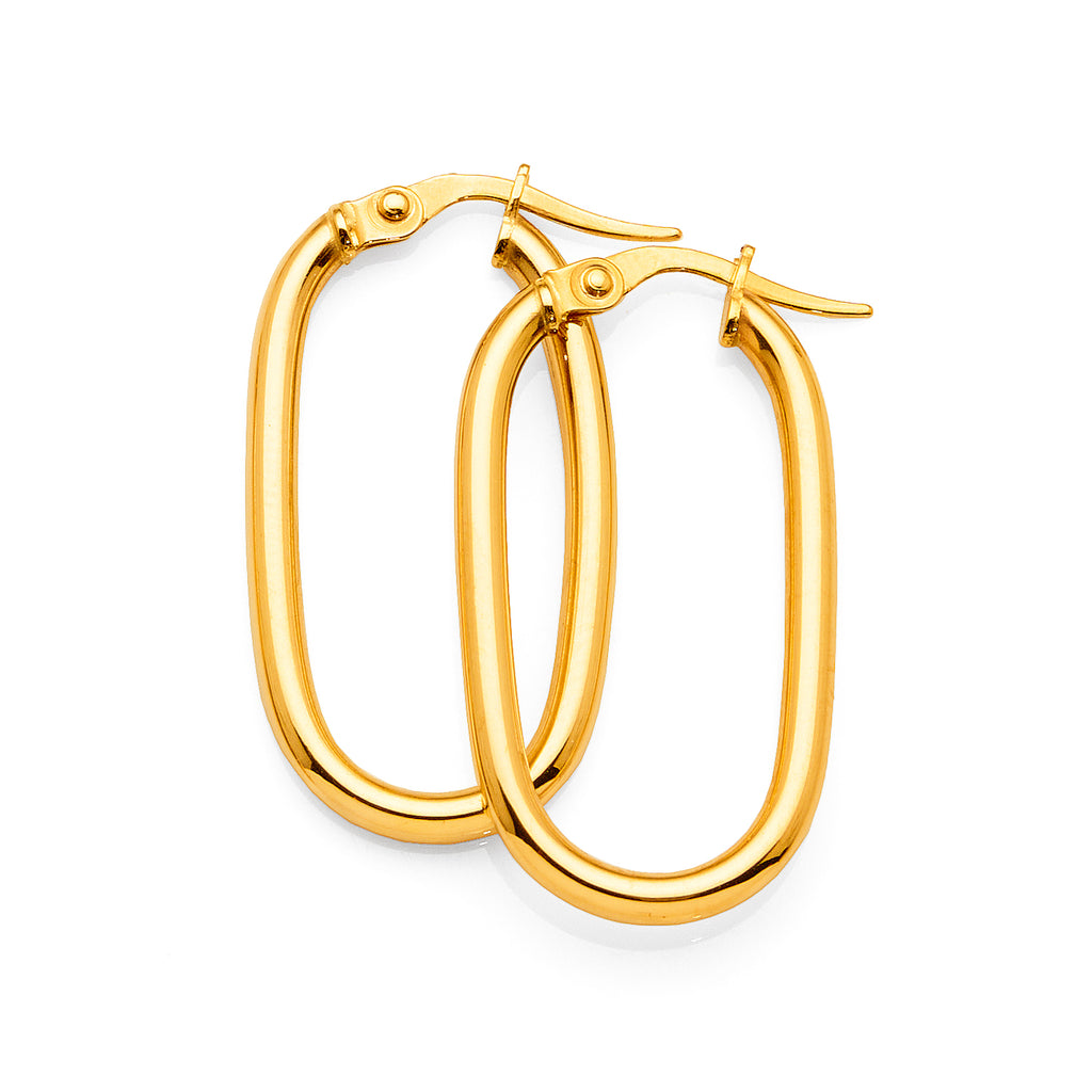 9ct Yellow Gold 23mm Oval Hoop Earrings