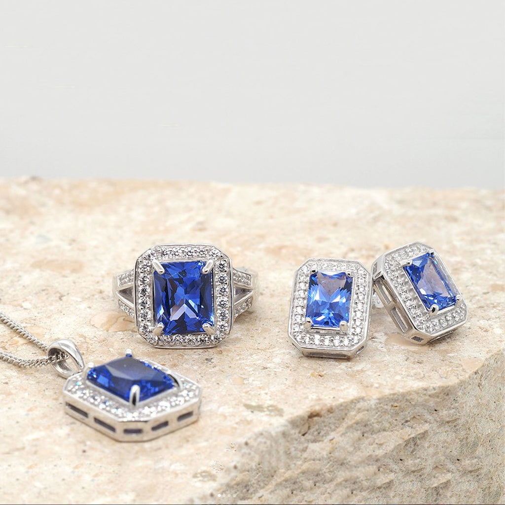 Sterling Silver Tanzanite Coloured Nano Crystal & Cubic Zirc