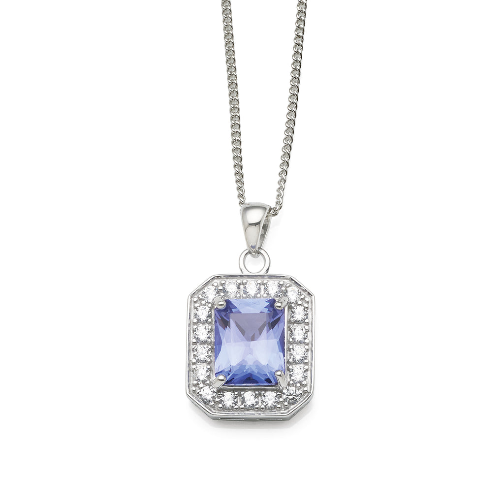 Sterling Silver Tanzanite Nano Crystal & Cubic Zirconia Pend