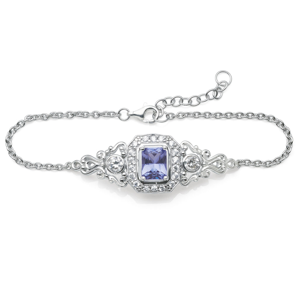 Sterling Silver Tanzanite Coloured Crystal & Cubic Zirconia