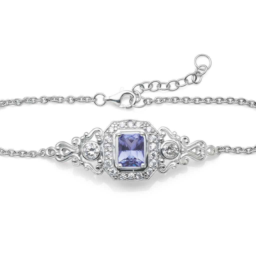 Sterling Silver Tanzanite Coloured Crystal & Cubic Zirconia