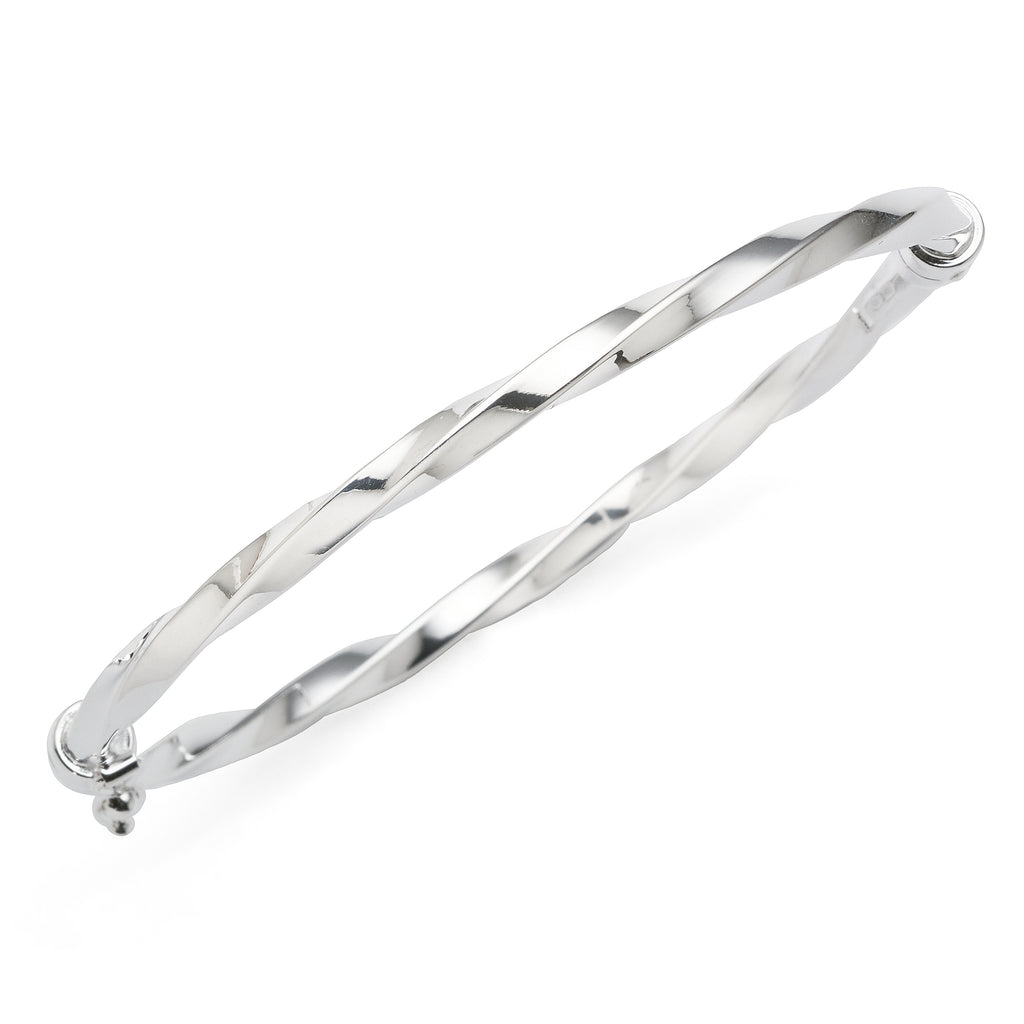 Sterling Silver Oval Twist Hinged Bangle