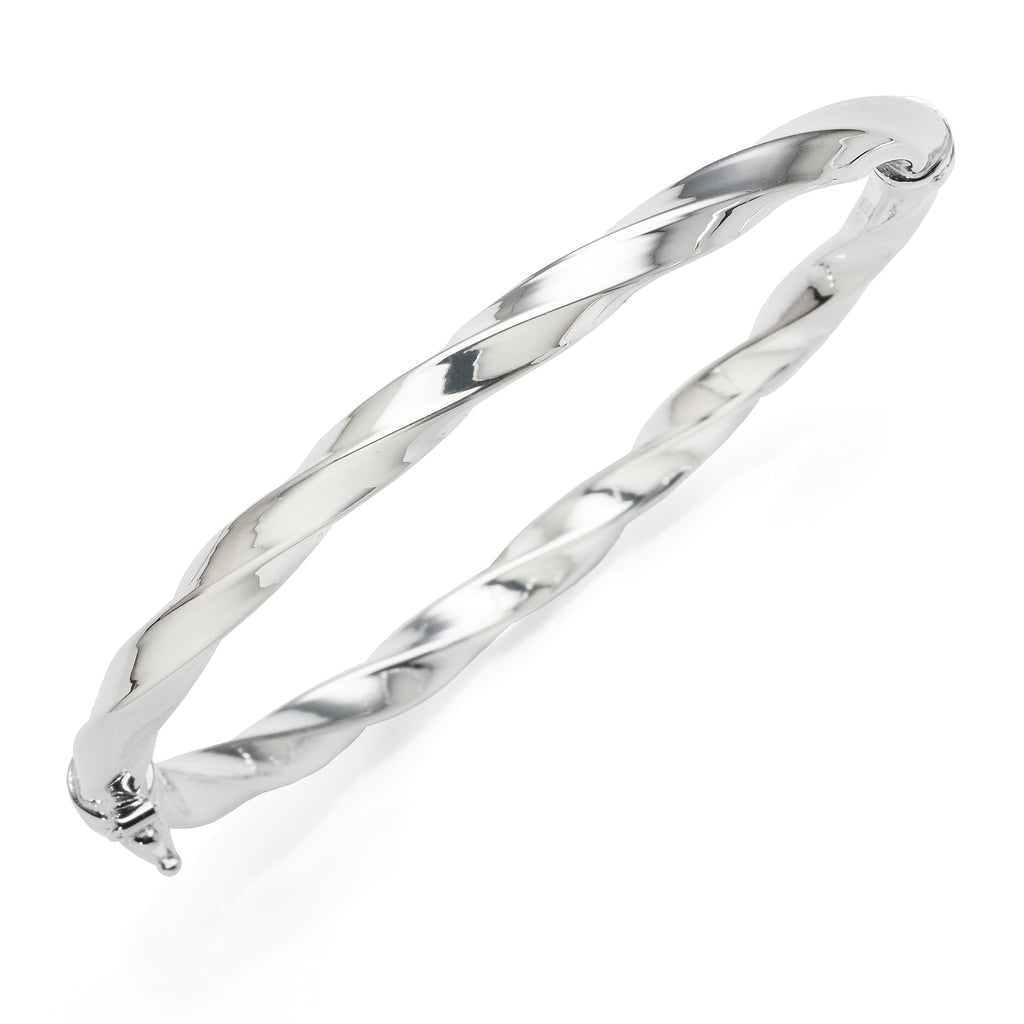 Sterling Silver Oval Twist Hinged Bangle