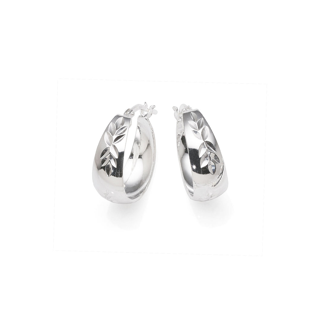 Sterling Silver 10mm Tapered Patterned Hoops