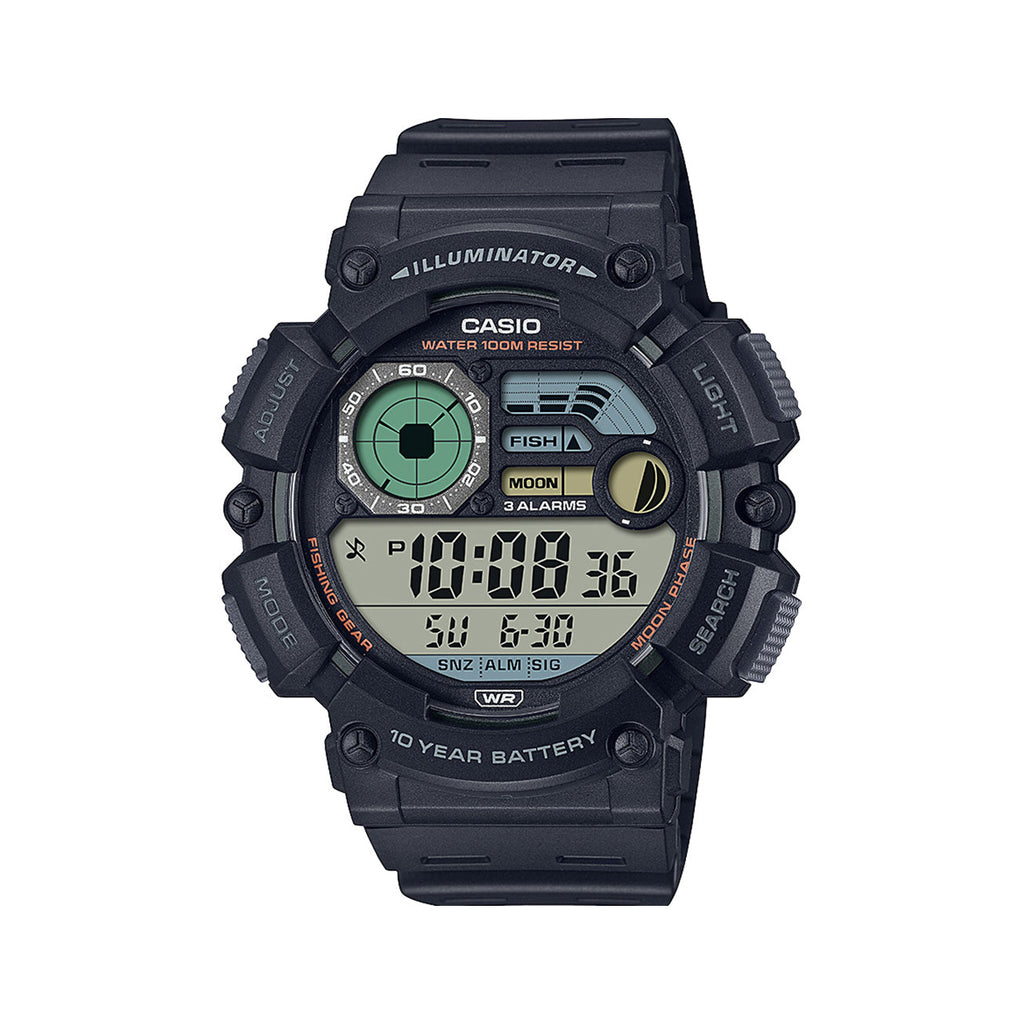Casio Fish & Moon Phase Digital Black Resin Watch WS1500H-1A