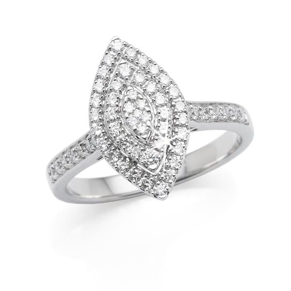 9ct White Gold Marquise Shaped Diamond Cluster Ring TDW 0.49